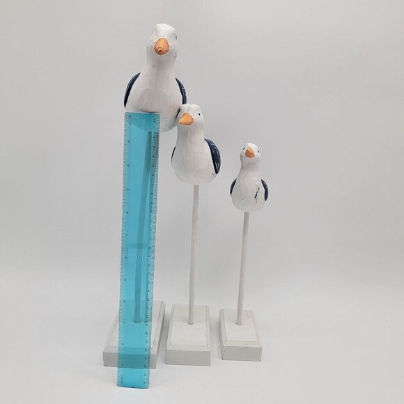 Set of 3 Wooden Sea Gull Statues Decor - Picture 3 of 11